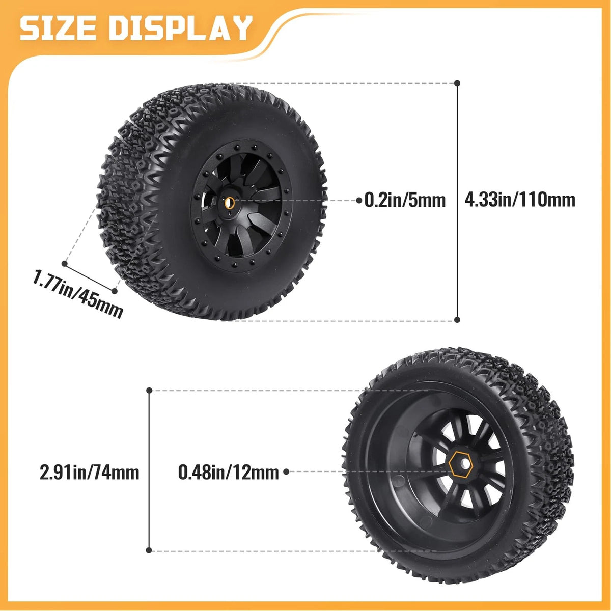 Set of 4 Pre-Glued RC Short Course Truck Tires and Wheels 1/10 4.33"