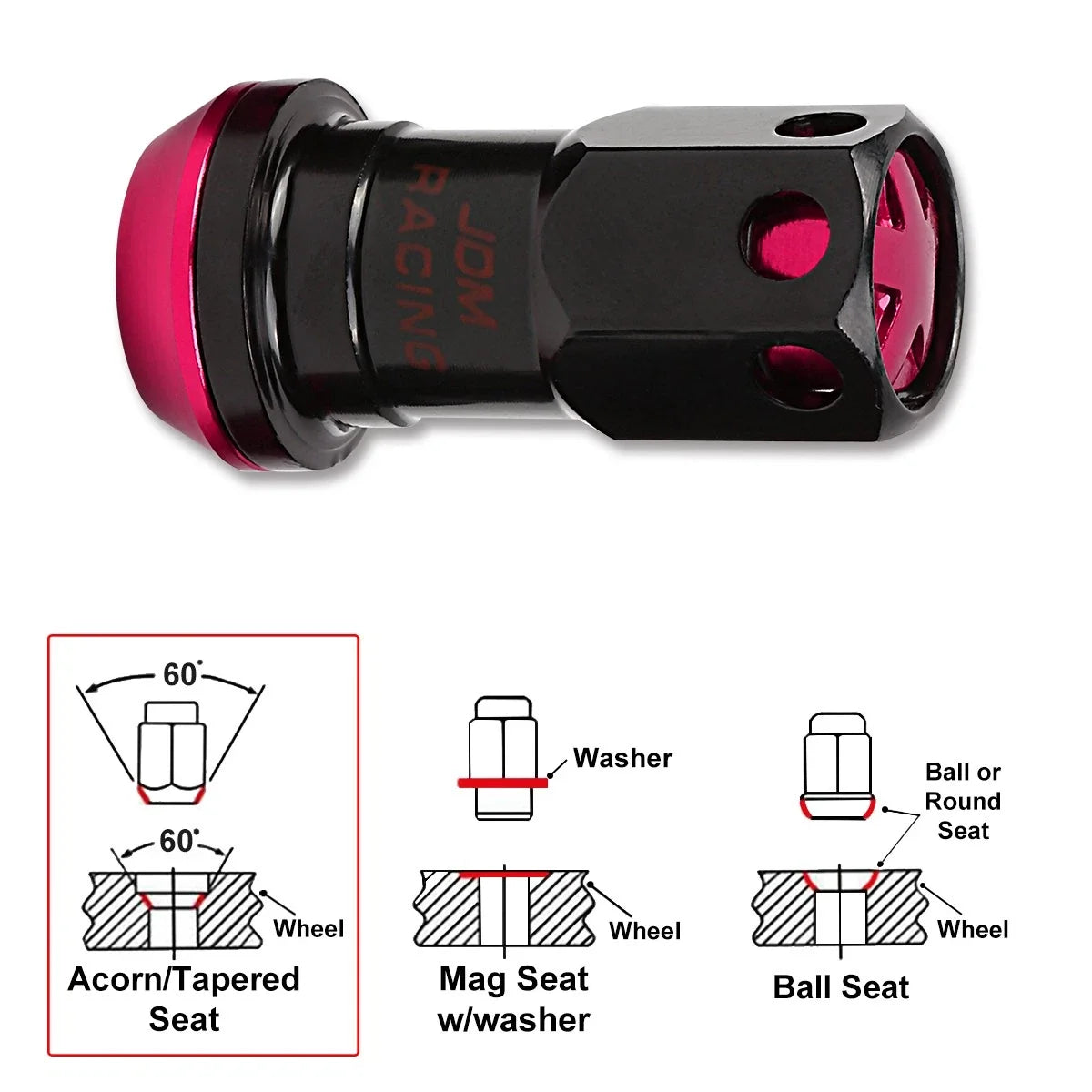 Set of 20 M12X1.25 Pink JDM Closed End Lug Nuts with Spline Locks & Key