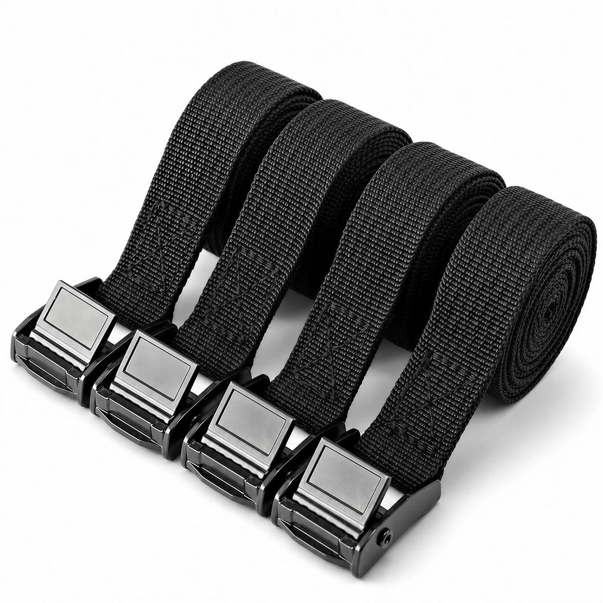1" x 6ft Adjustable Cam Buckle Lashing Straps Set of 2 Black