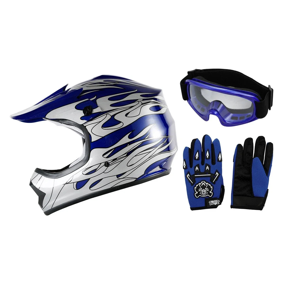 Youth Full Face Dirt Bike Helmet Set for ATV (DOT Approved, S-XL)