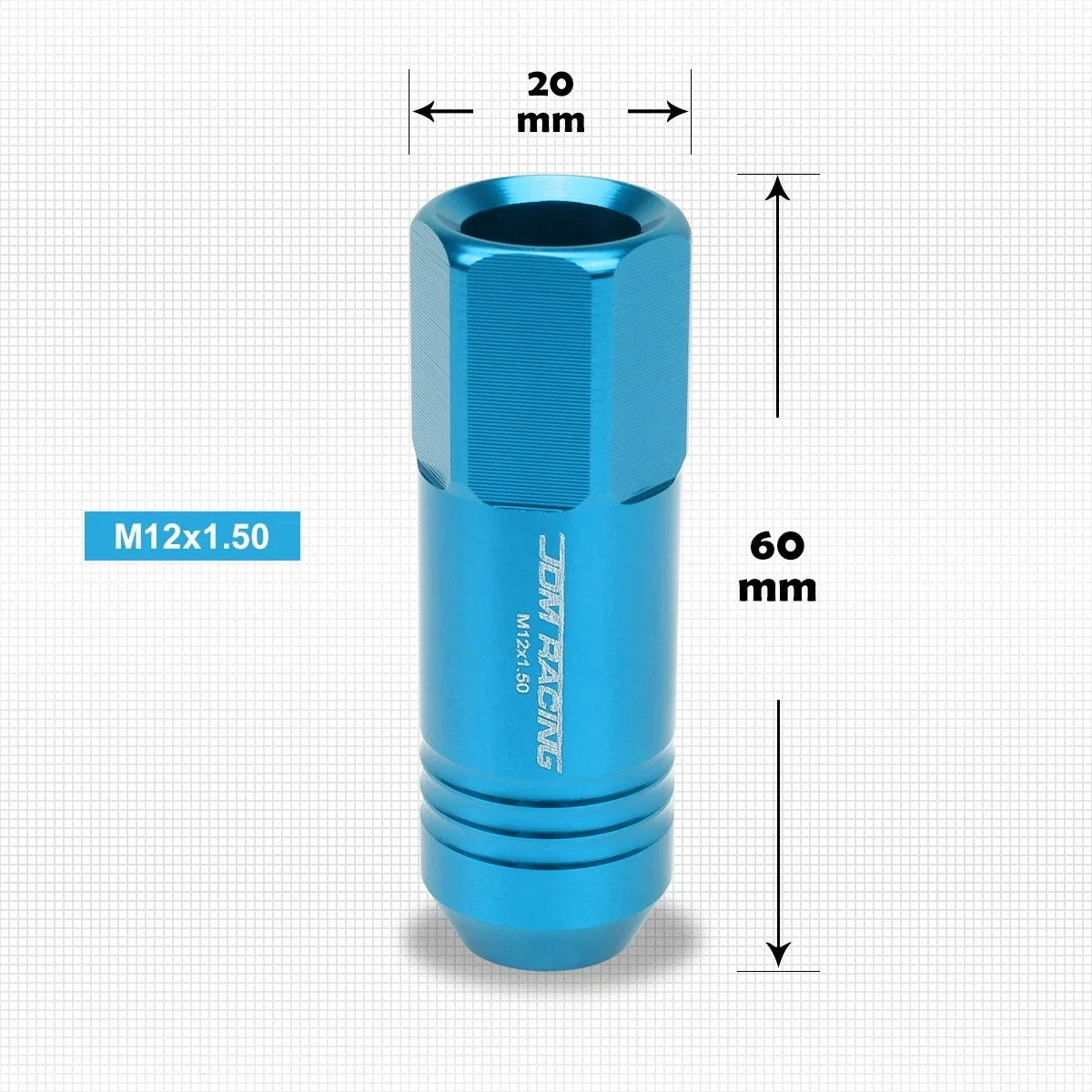 20Pc M12X1.5 Sky Blue JDM Open End Conical Wheel Lug Nuts + Extension 20mm