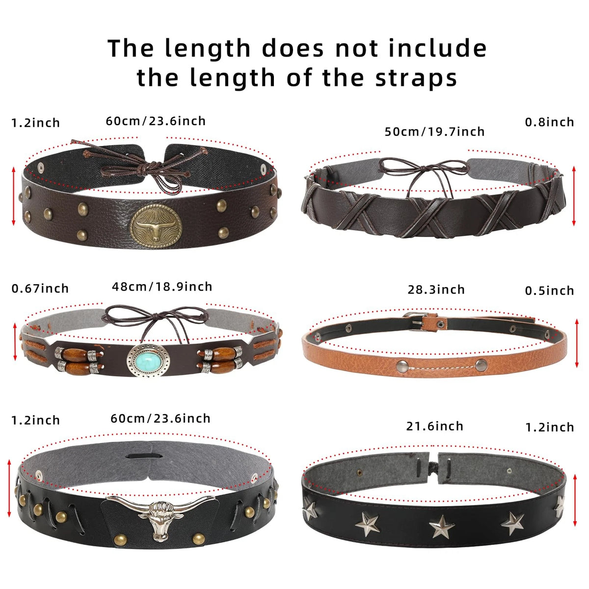 Set of 6 Cowboy Hat Bands for Western Hats