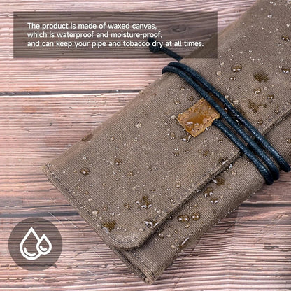 Waxed Canvas Tobacco Smoking Pipe Pouch with Leather Stand