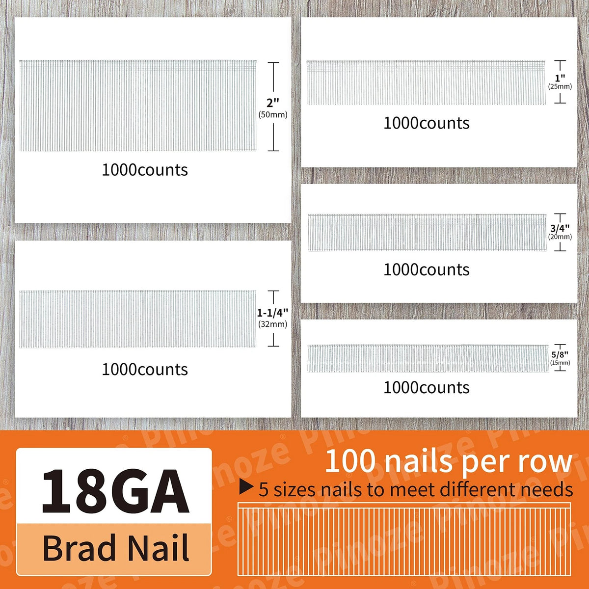 5000-Count 18 Gauge Galvanized Brad Nails (2”, 1-1/4”, 1”)