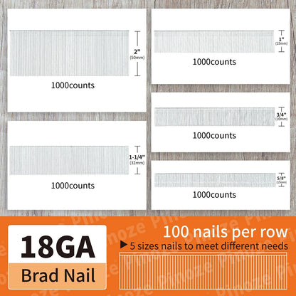 5000-Count 18 Gauge Galvanized Brad Nails (2”, 1-1/4”, 1”)