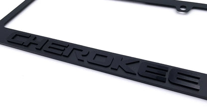 Matte Black License Plate Frame with Jeep Cherokee Script Emblem for Jeep Wrangler (2018–2024)