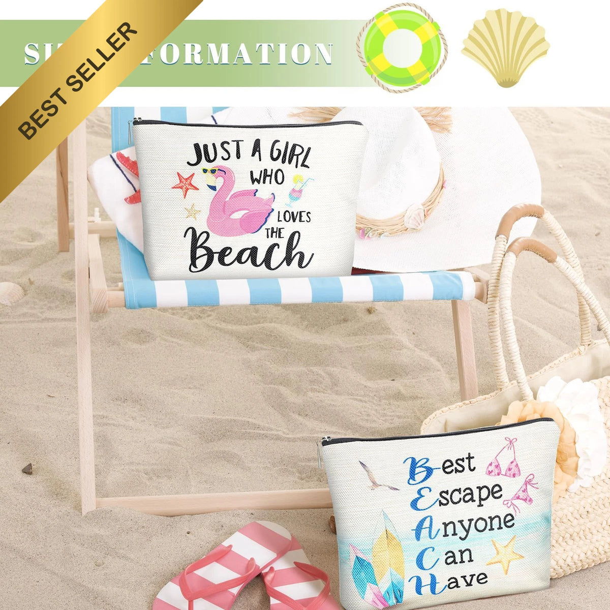 Set of 6 Beach Makeup Bags for Summer Essentials