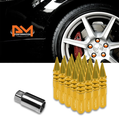 Set of 20 M12X1.5 Gold JDM Spiked Hex Wheel Lug Nuts + 20mm Extension