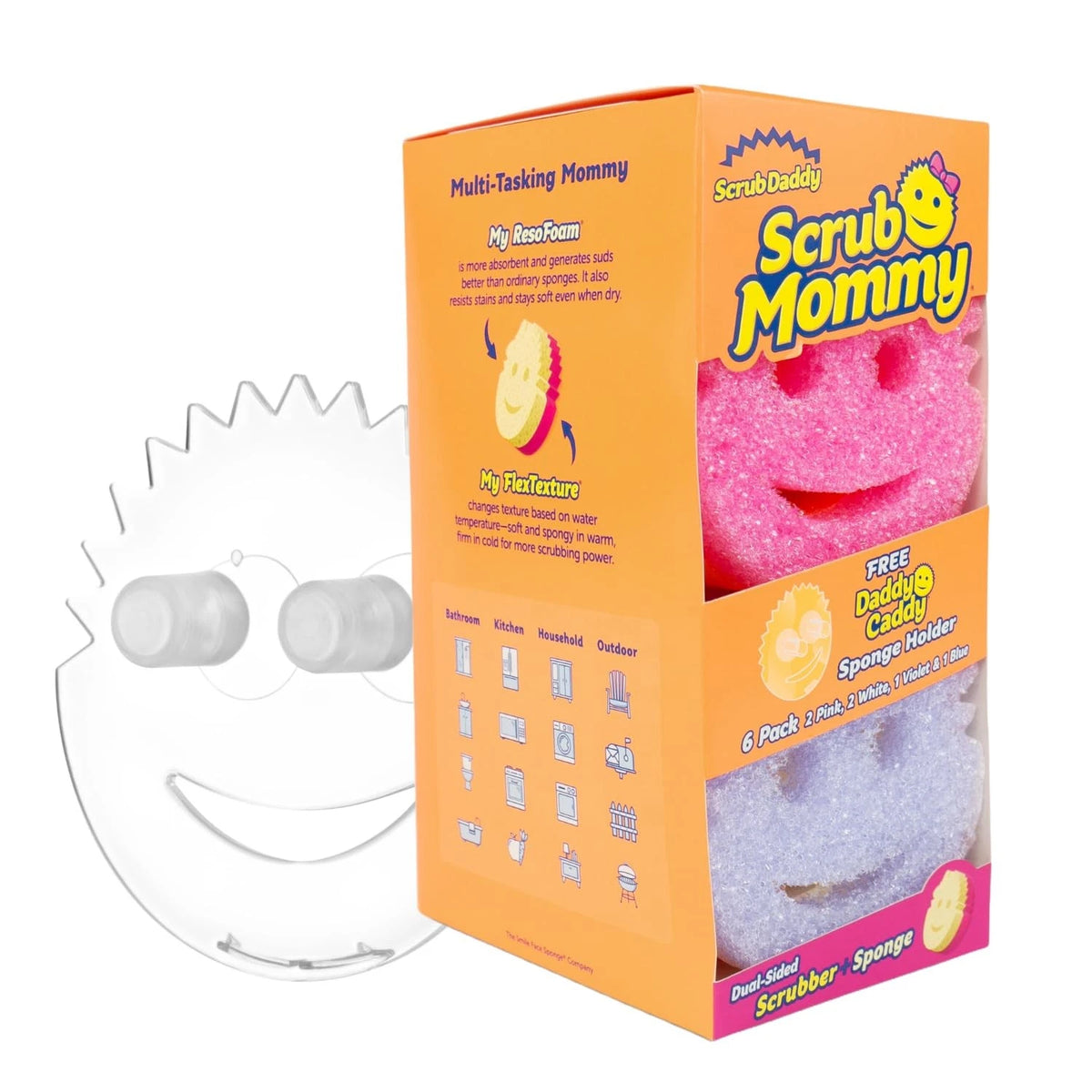 6X Scrub Mommy Kitchen Sponges + Daddy Caddy 7 Count, Multicolor