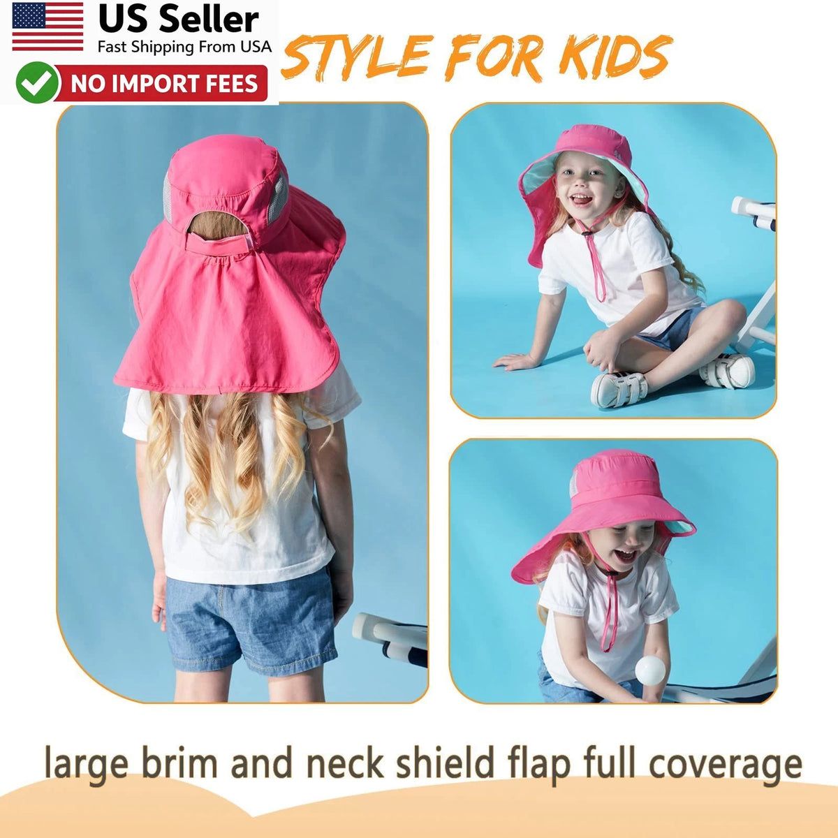 Kids Sun Hat UPF 50+ Sun Protection Neck Flap for Ages 3-12