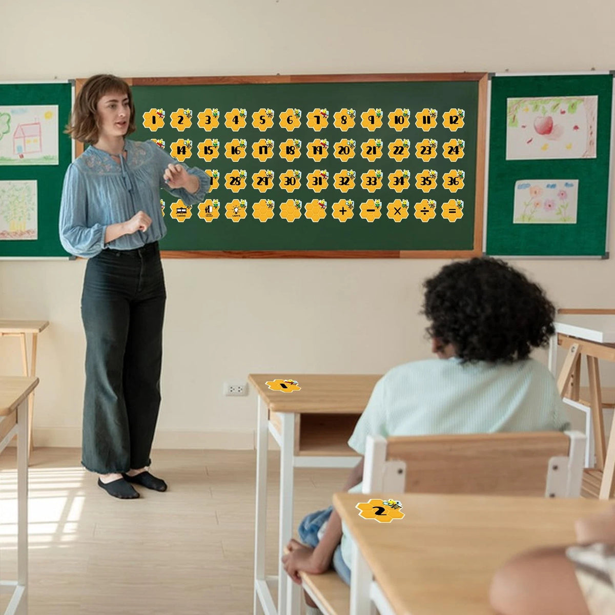 48Pcs Bee Number Stickers for Classroom Floor