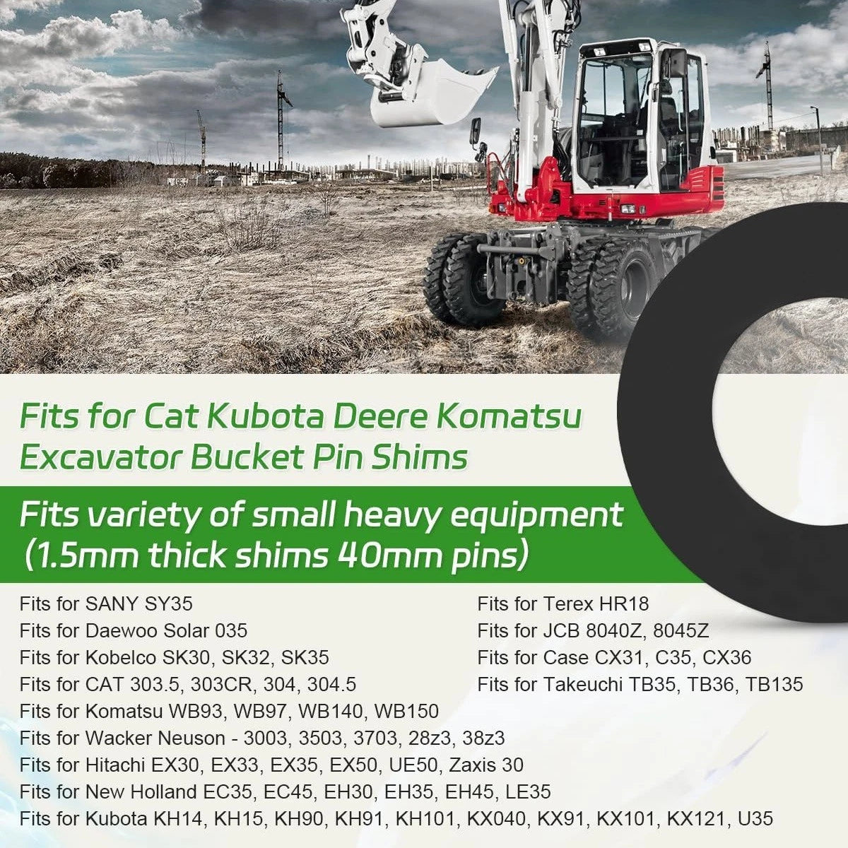10X 40MM Bucket Pin Shims Kit for Cat Kubota Deere Komatsu (Excavator/Skid Steer)