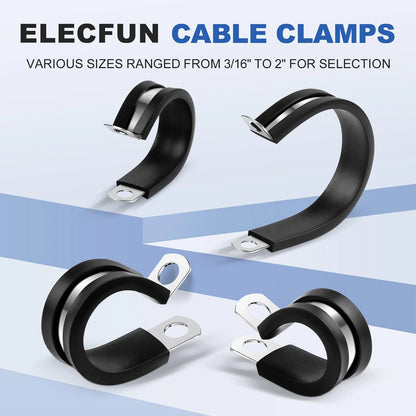 3/4 Inch Rubber Cable Clamp P Clip for Hose Tube Conduit (Black)