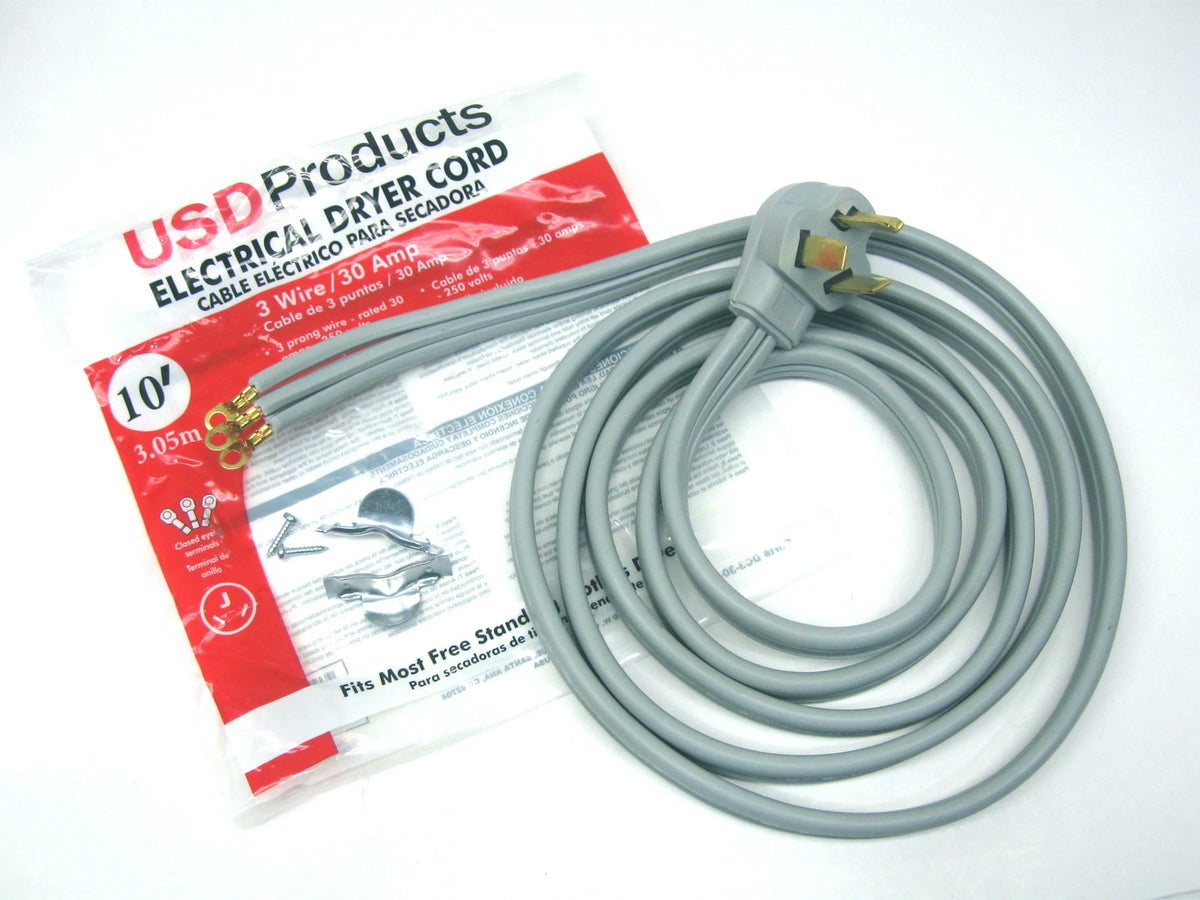 3 Prong Power Cord for Clothes Dryer (30 Amp, 10' Foot, 10/3 Gauge)