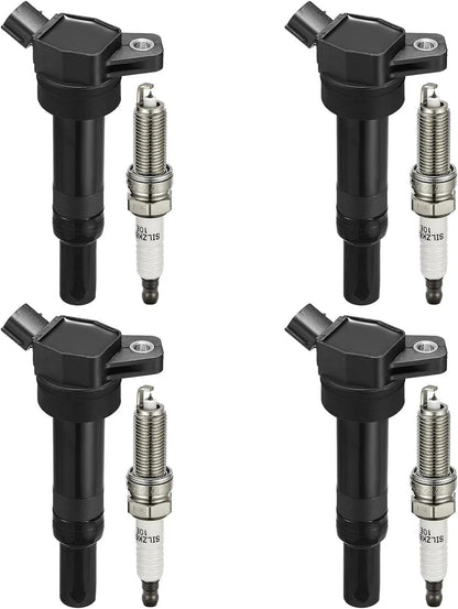 Set of 4 Ignition Coils UF651 & Iridium Spark Plugs for Kia Forte Soul (2010–2013)