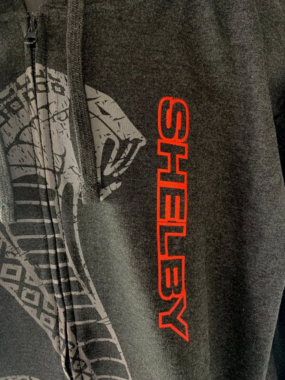 Zip Up Hoodie Jacket for Shelby Cobra (Licensed) Gray Red Snake Emblem (Unisex)