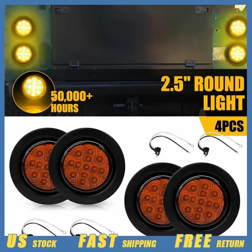 2X Amber Round 2.5" LED Side Marker Light for Truck Trailer (DRL)