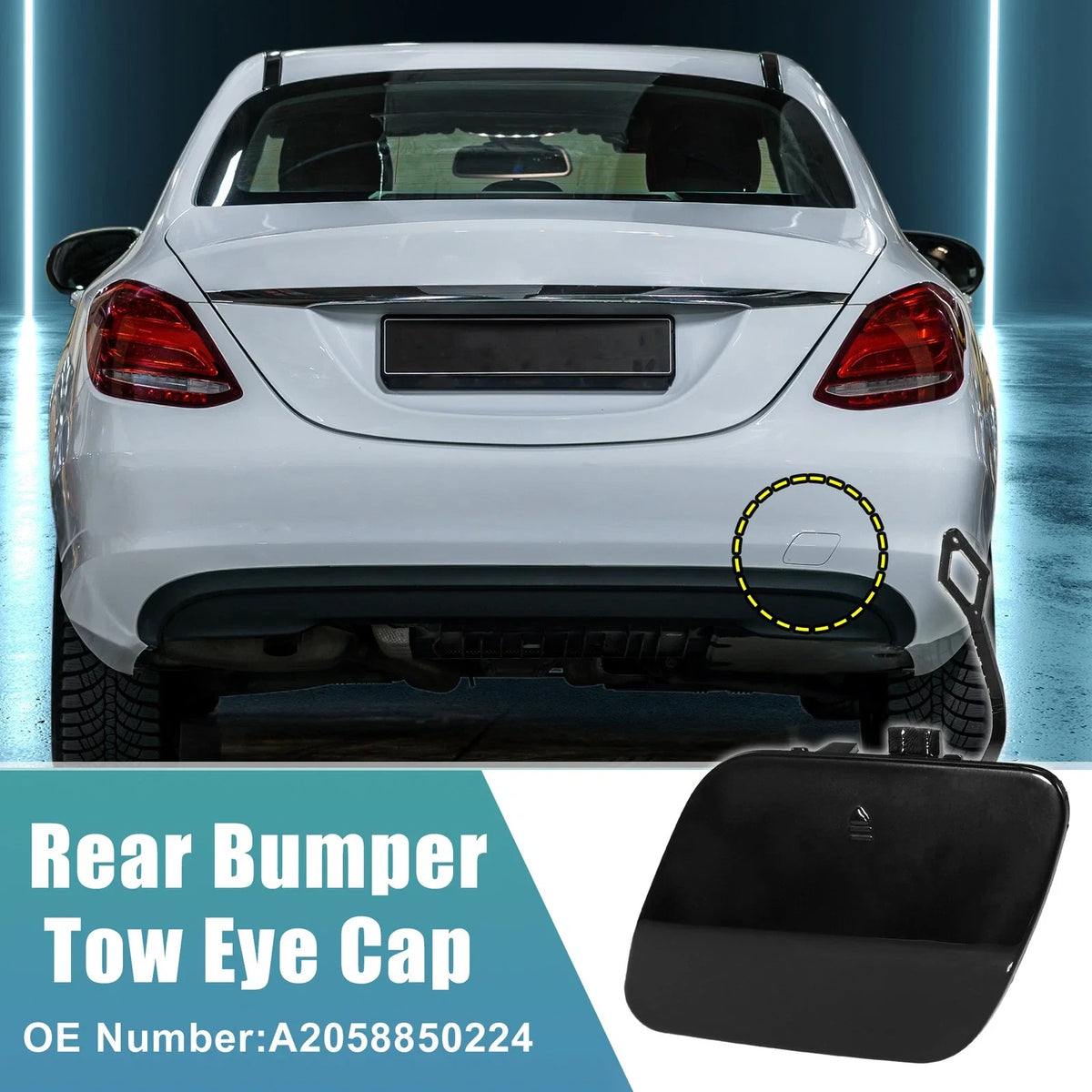 Rear Bumper Tow Hook Cap for Mercedes Benz C-Class W205 (2015–2021) No.A2058850224 Black
