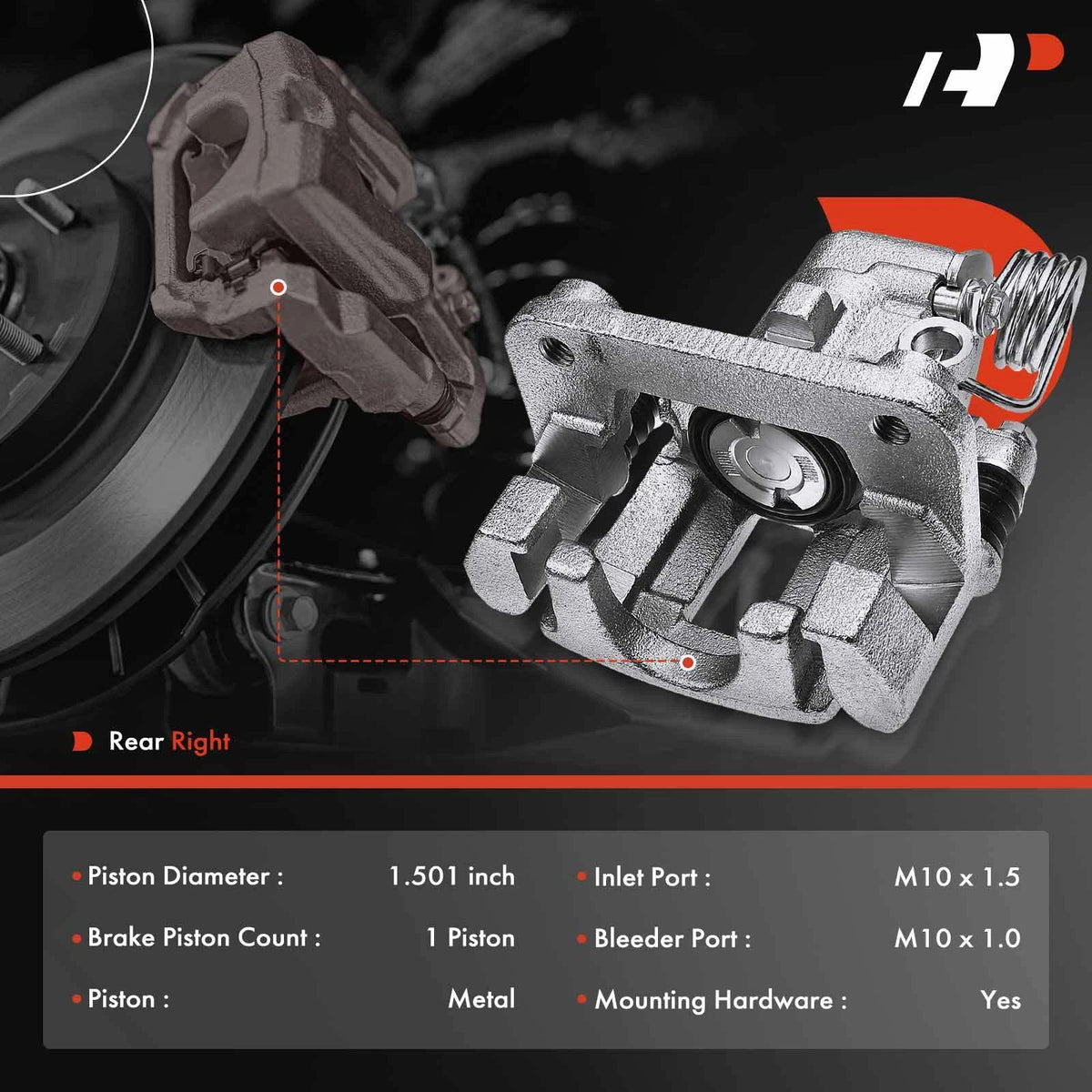 A-Premium Rear Passenger Side Brake Caliper w/Bracket for Ford Mustang (1994–1998) 5066422AA, 18-B4844, 18B4844