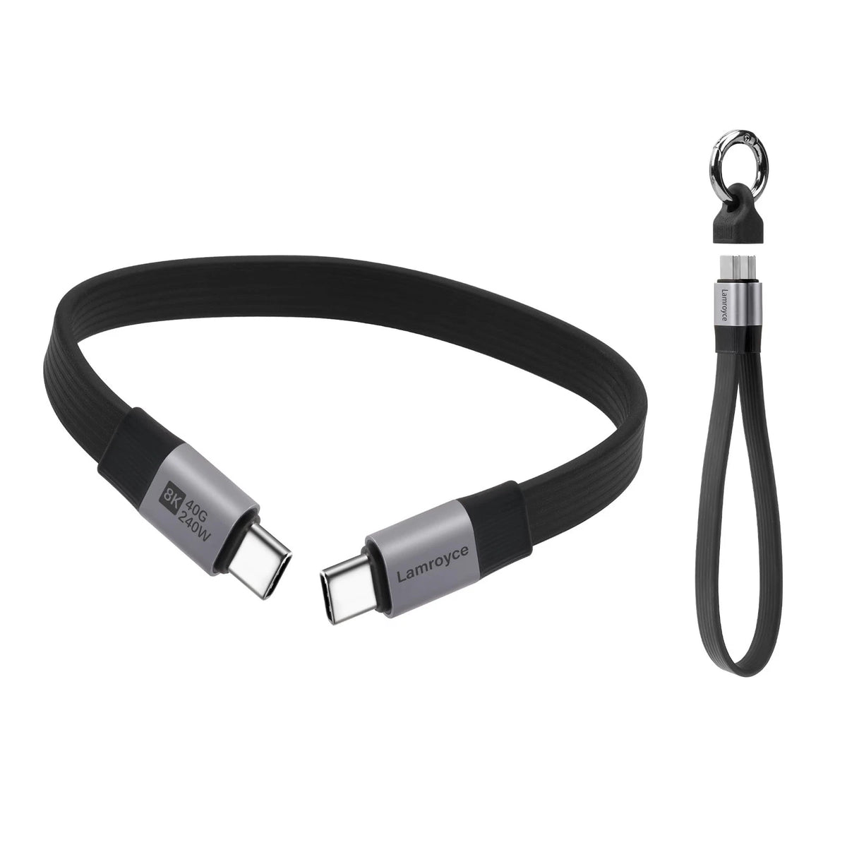 0.6FT Short Flat USB C to C Cable - Portable Keychain, Black