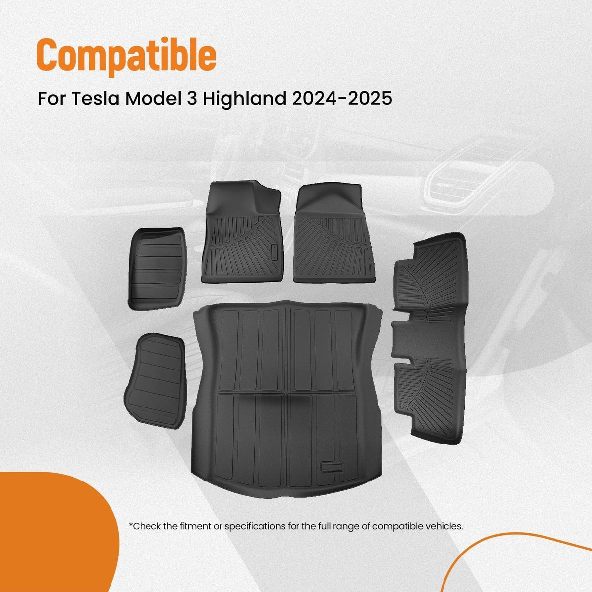 Set of 4 Anti-Slip TPE Carpet Floor Mats for Tesla Model 3 (2024–2025)