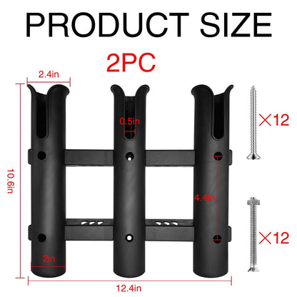 3X Fishing Rod Holder Bracket Tube for Wall Mounting - Black