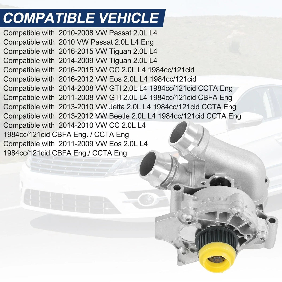 Aluminum Water Pump for Audi A3 A4 TT VW Tiguan Jetta Golf GTI Eos Beetle CC (2006–2020)