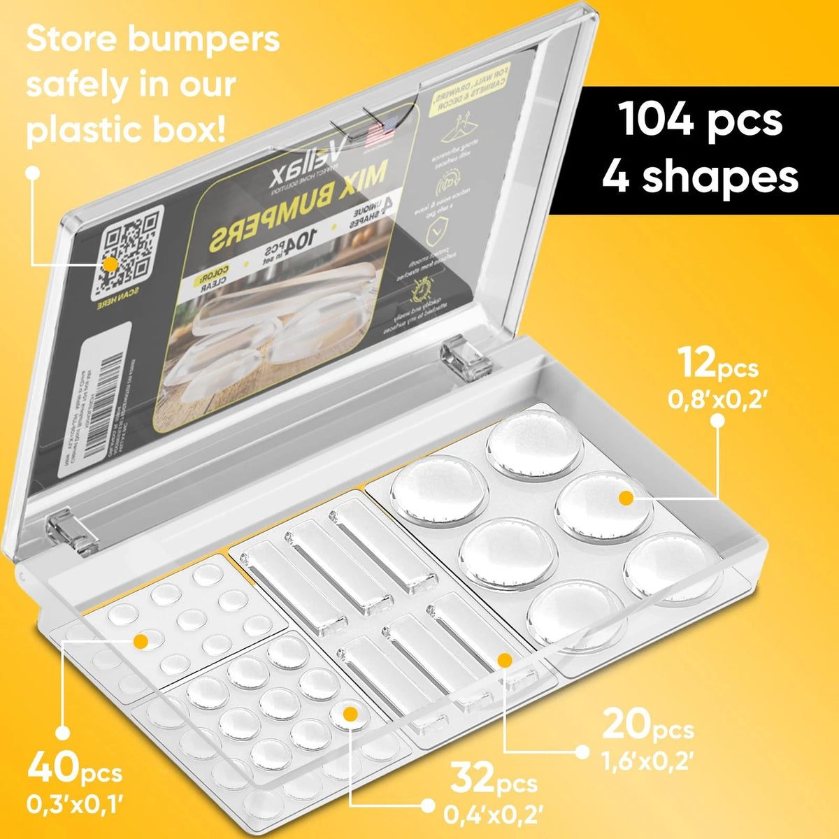 104 Clear Cabinet Bumper Pads for Various Applications (Self-Adhesive)