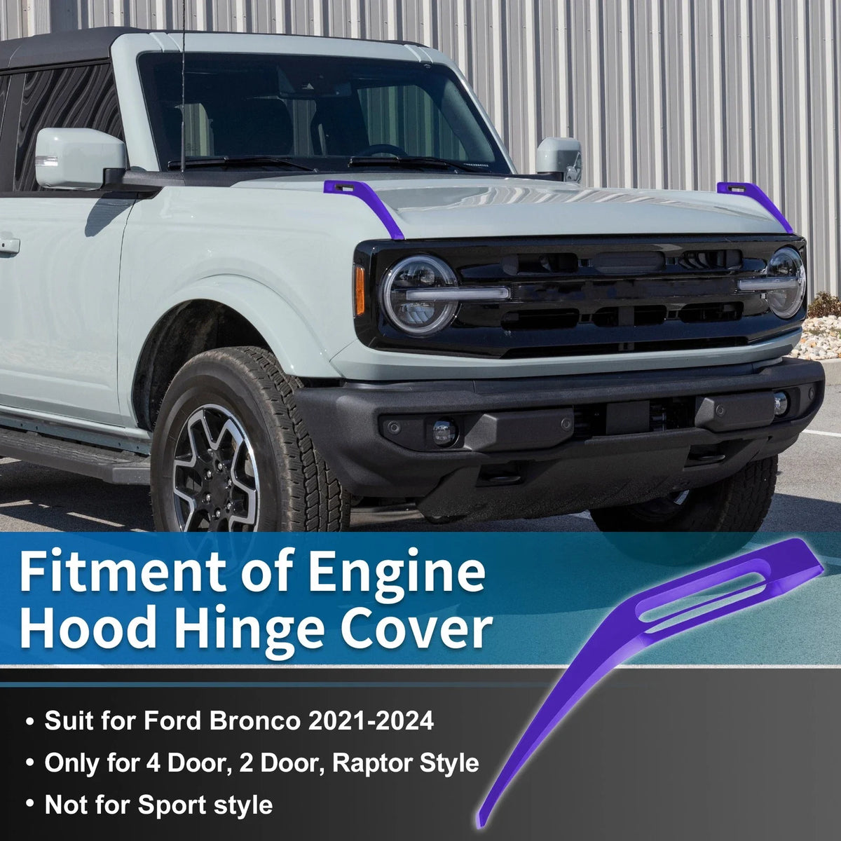 Engine Hood Hinge Cover for Ford Bronco (2021–2024) Purple Trail Sight Trim
