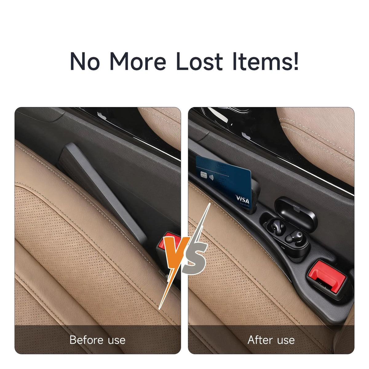 Car Seat Gap Filler Set of 2 for Universal Fit (3-in-1, Black)