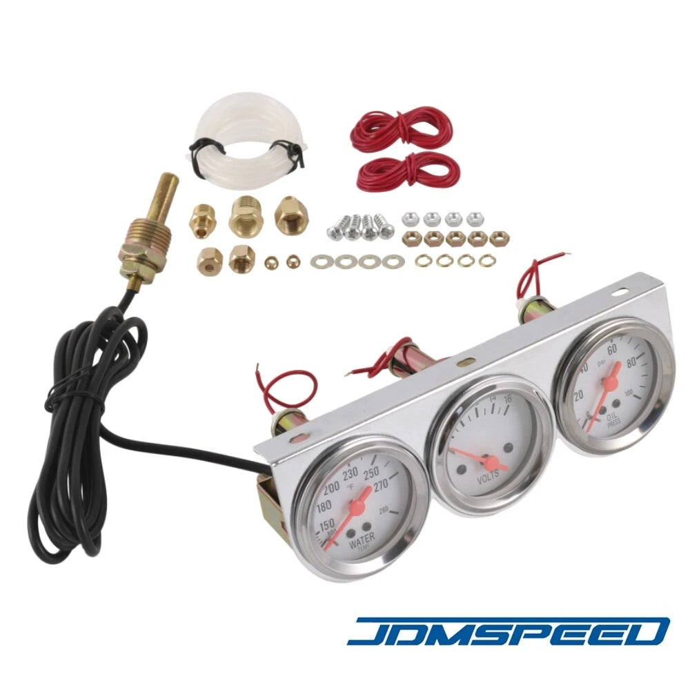 2'' 52mm Mechanical Chrome Triple Gauge Kit for Universal Vehicles