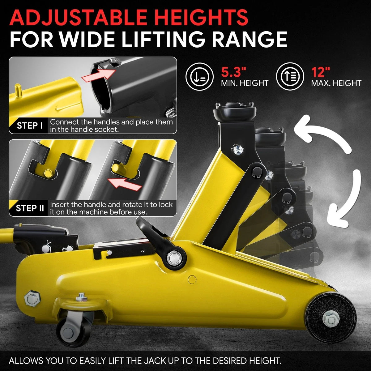 1.5 Ton Hydraulic Floor Jack 3000lbs Capacity with Swivel Caster