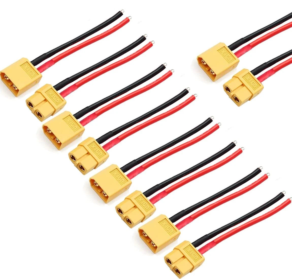 Set of 5 XT30 Pigtail Connectors for Automotive Applications (10cm 16AWG)