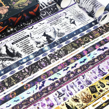 Set of 37 Washi Tape Rolls for Crafting (Witches Black, Red, Orange, Purple, Blue)