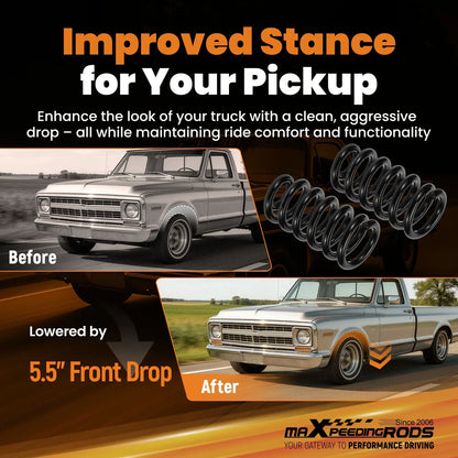 Set of 2 Drop Spindles & Springs for Chevrolet Silverado C10 GMC Sierra 2WD (1973–1987)