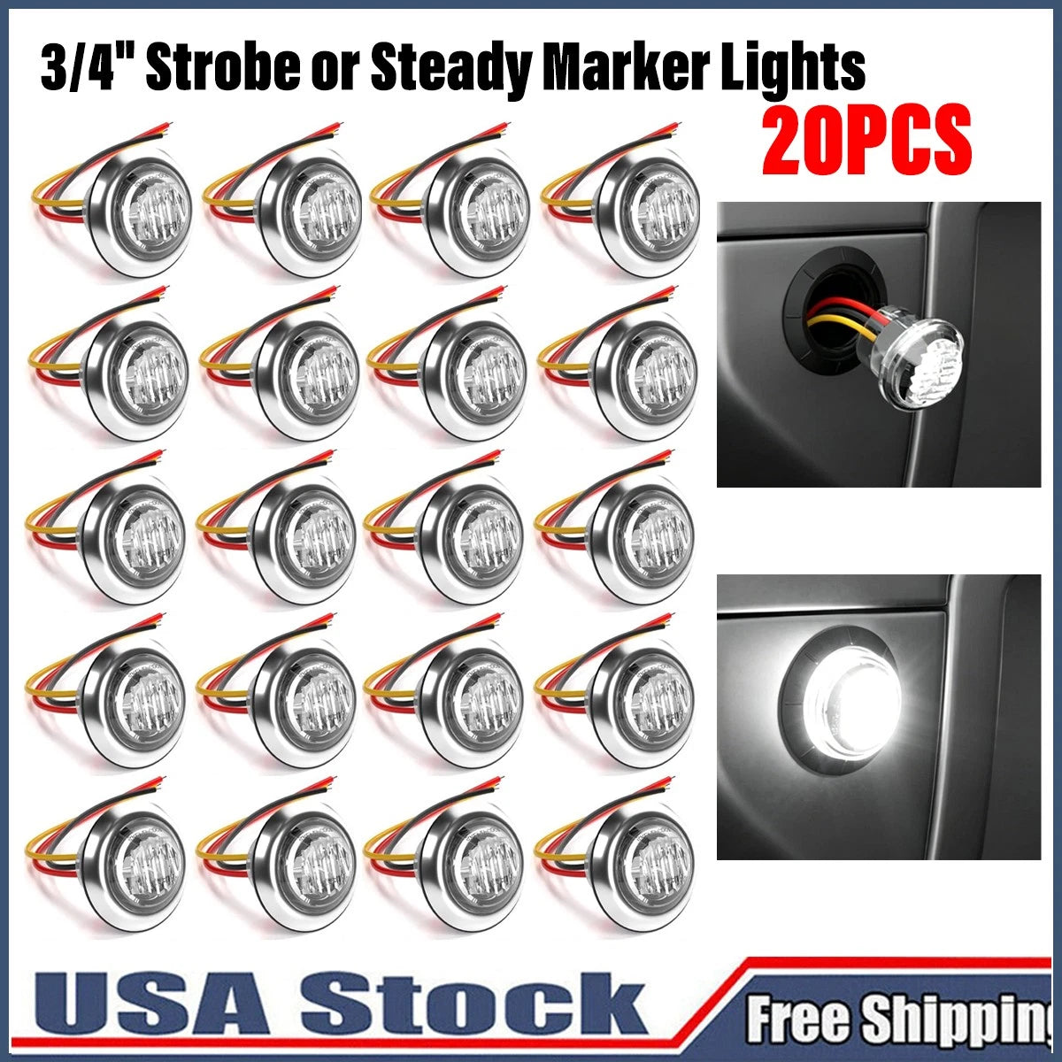 20X Dual Function LED Strobe/Steady Marker Lights for Vehicles