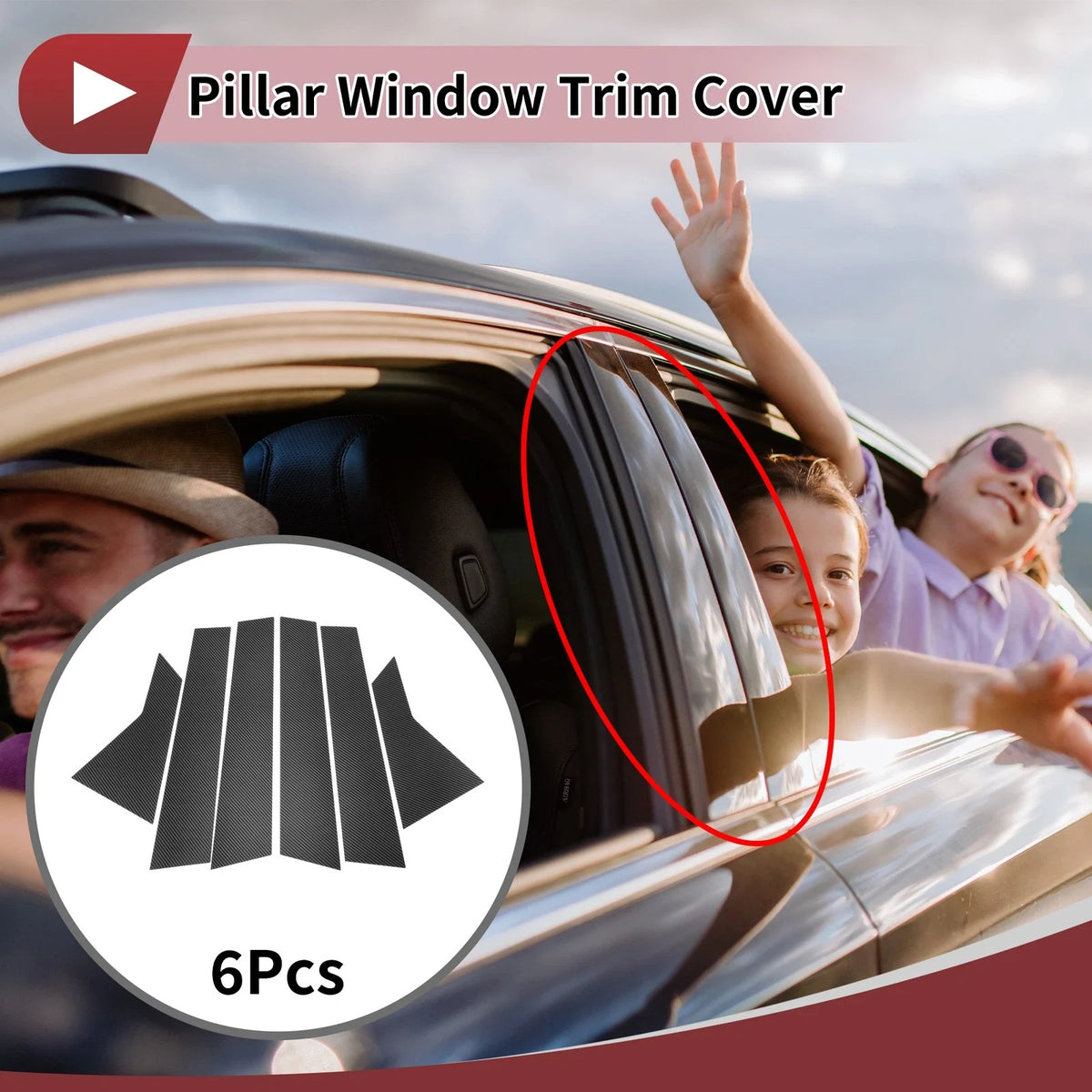 6 Pcs Door Pillar Window Trim for Honda Civic Sedan (2016–2021) Black Carbon Fiber
