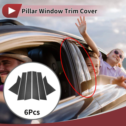 6 Pcs Door Pillar Window Trim for Honda Civic Sedan (2016–2021) Black Carbon Fiber