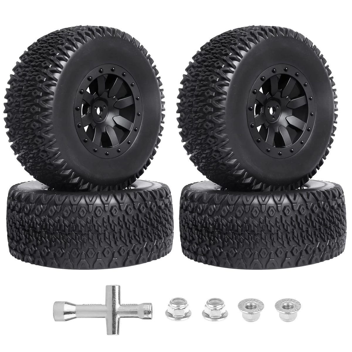 Set of 4 Pre-Glued RC Short Course Truck Tires and Wheels 1/10 4.33"