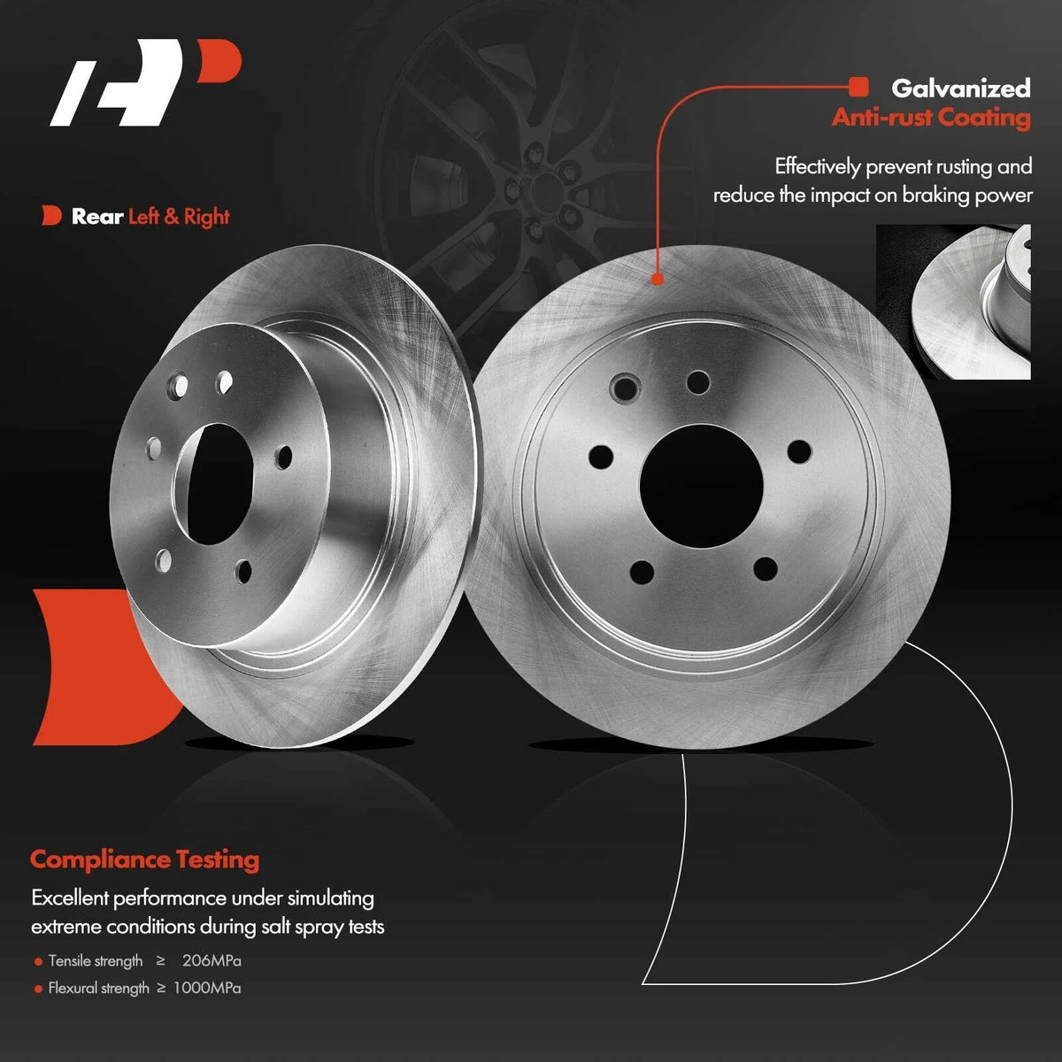 Rear Brake Rotors & Pads with Hub Bearing for Nissan Sentra (2013–2019)