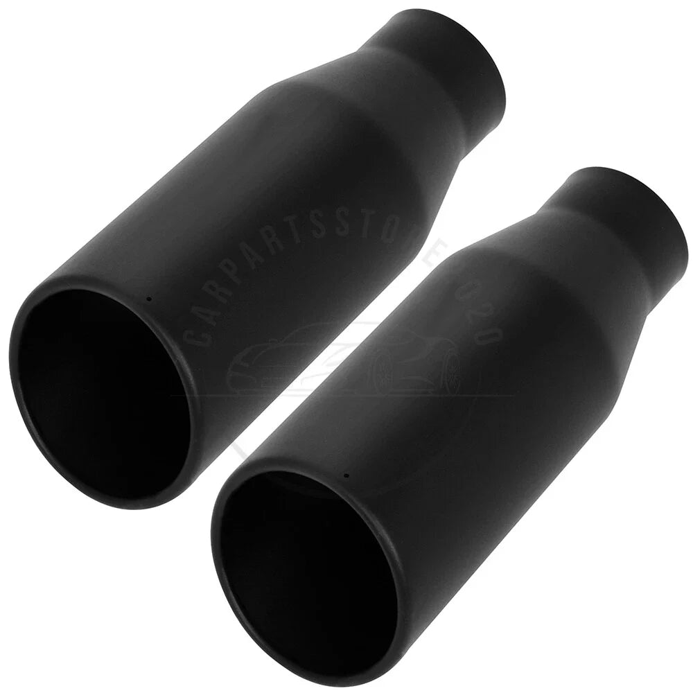 2X 4" Inlet 6" Outlet 15" Long Black Stainless Steel Exhaust Tip for