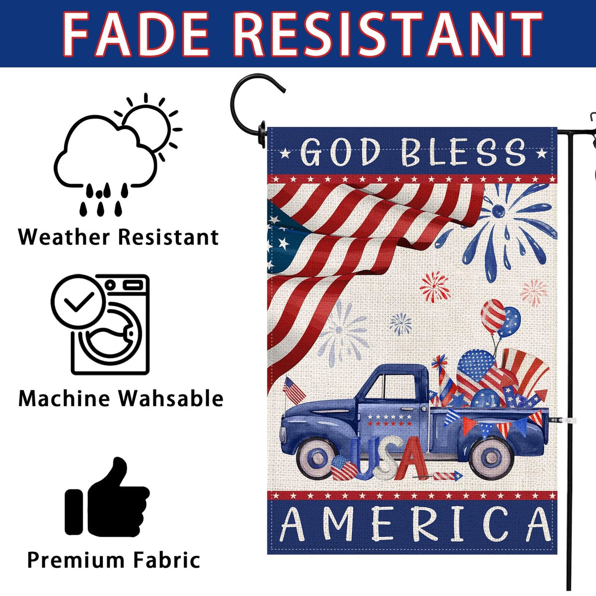 Set of 2 Double-Sided 4th of July Garden Flags 12x18