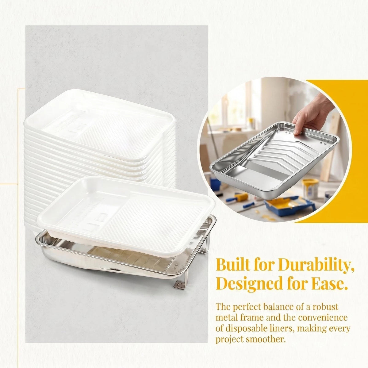 9 Inch Metal Paint Tray Set with 20 Disposable Liners for Automotive Use