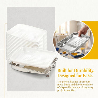 9 Inch Metal Paint Tray Set with 20 Disposable Liners for Automotive Use