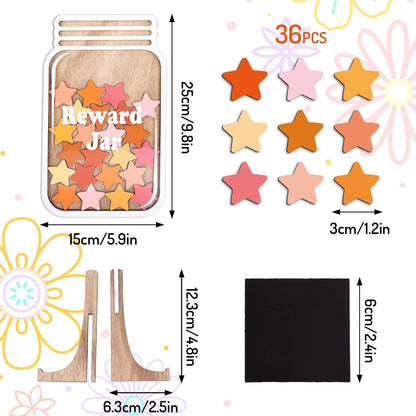 39 Pcs Boho Star Wooden Reward Jar Cutouts with Magnets