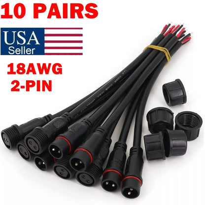 10 Pairs 2Pin Waterproof IP65 18AWG LED Strip Connectors for Automotive