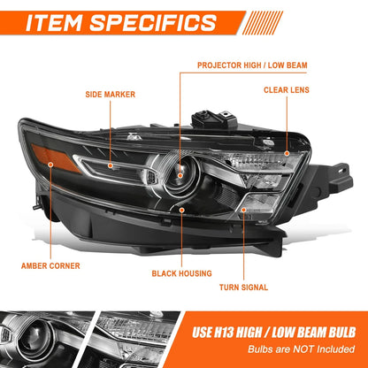 Right Side Projector Headlight Lamp for Ford Taurus (2013–2019)