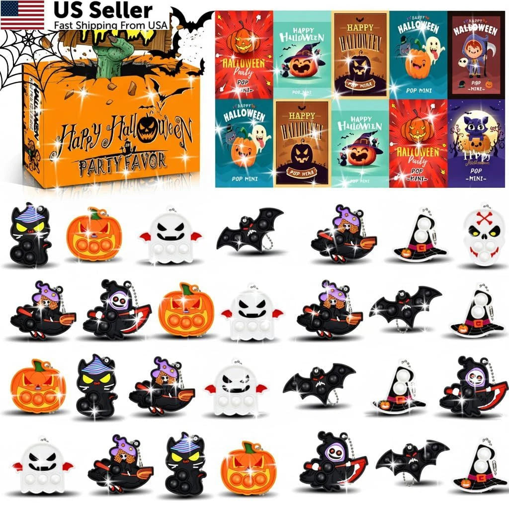 48-Pack Halloween Mini Pop Keychain Toys for Party Favors