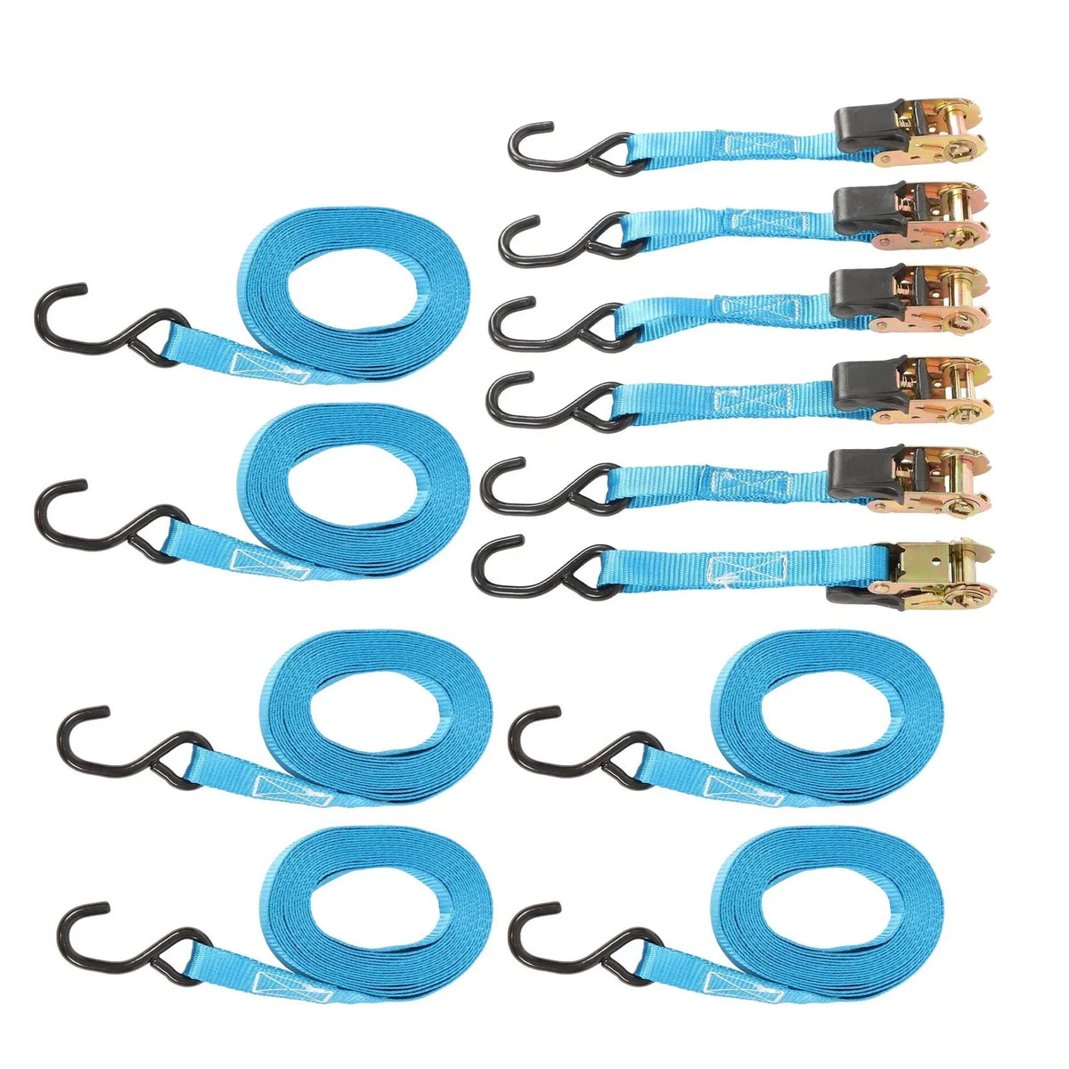 Set of 6 Heavy Duty 1 Inch Ratchet Straps 20ft with Hooks