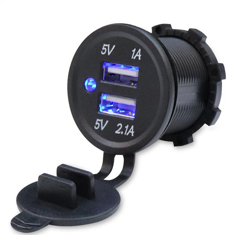 Dual USB Socket for All Cars (DC12V, Waterproof, 5V 2.1A/1A)